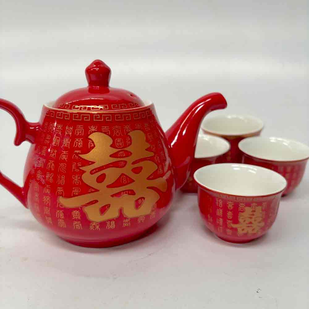 TEAPOT, Asian Red Gold w 4 Cups