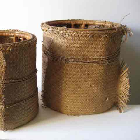 BASKET, Barrel Style w Woven Matting Outer