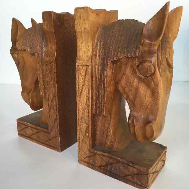 BOOK END (PAIR), Large Carved Horse Head