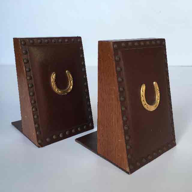 BOOK END (PAIR), Leather w Horse Shoe Detail