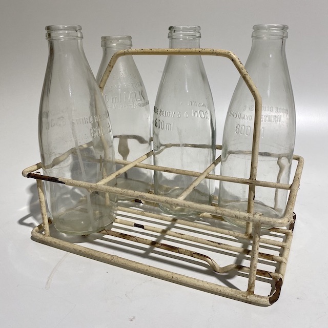 Vintage Glass Milk Bottles and Carrier Food Props 3D