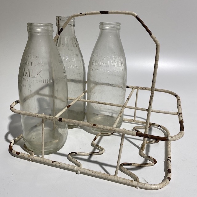 Vintage Glass Milk Bottles and Carrier Food Props 3D