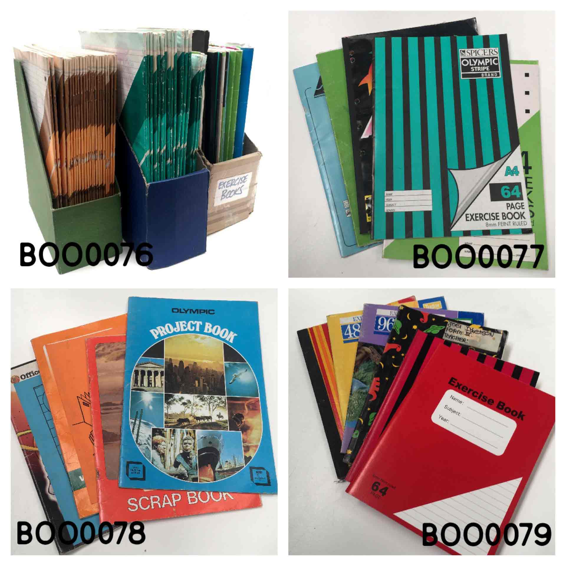 BOOK, Exercise Book - In Magazine Holder (Contemp) $12.50, BOO0077 - Exercise Book Large, BOO0078 - Project or Scrap, BOO0079 - Small  