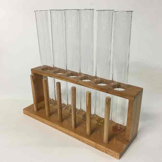 TEST TUBE RACK, Natural Wood w 6 Test Tubes