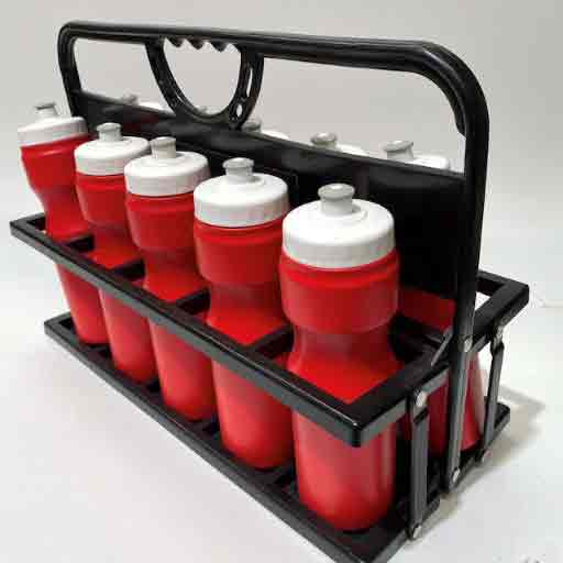 SPORT, Black Water Bottle Carrier w Red Bottles