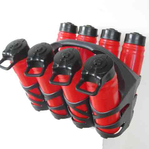 SPORT, Black Water Bottle Carrier w 10 Red Bottles