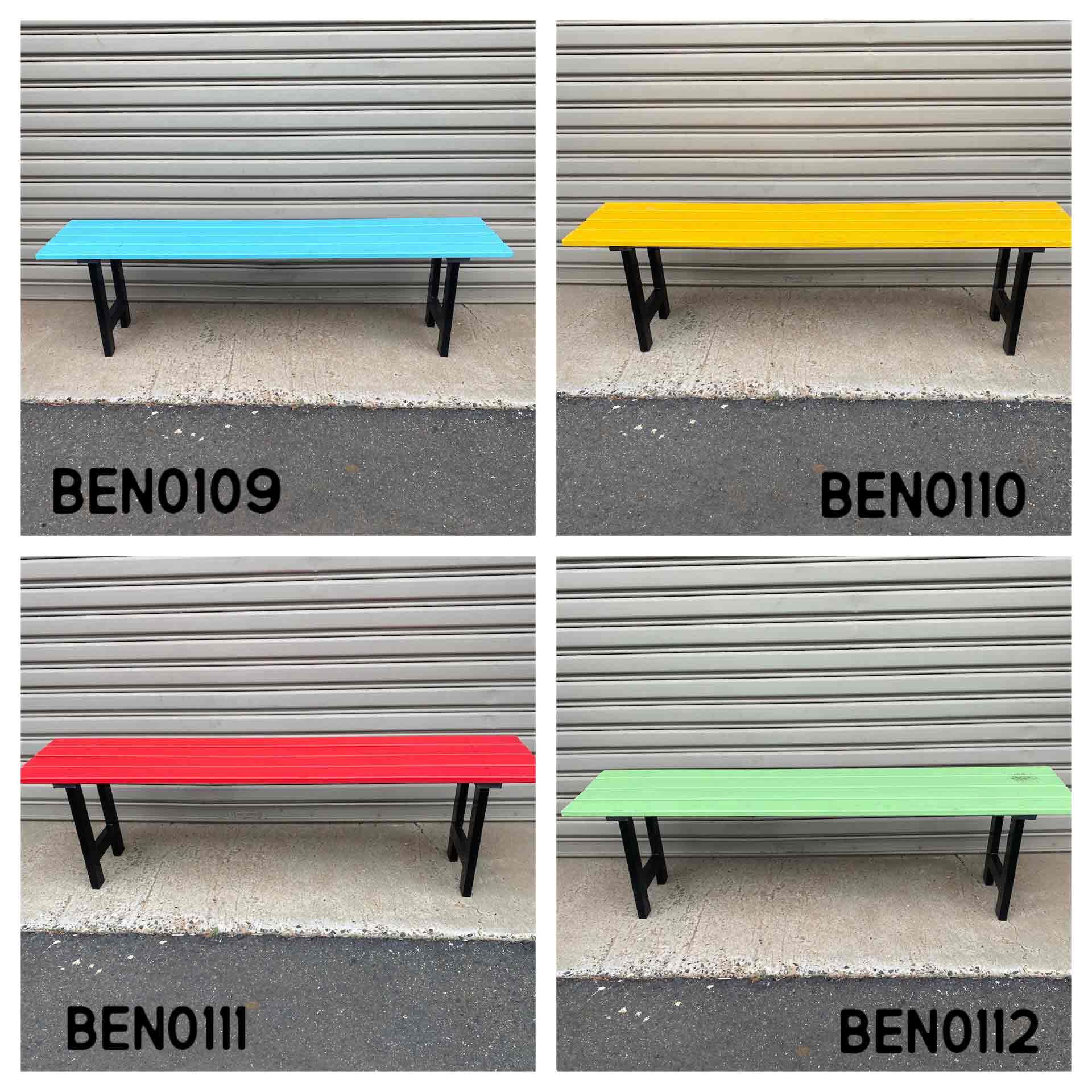 BENCH, Slatted Timber - 1.8m L x 50cm H (Blue, Yellow, Red, Green)